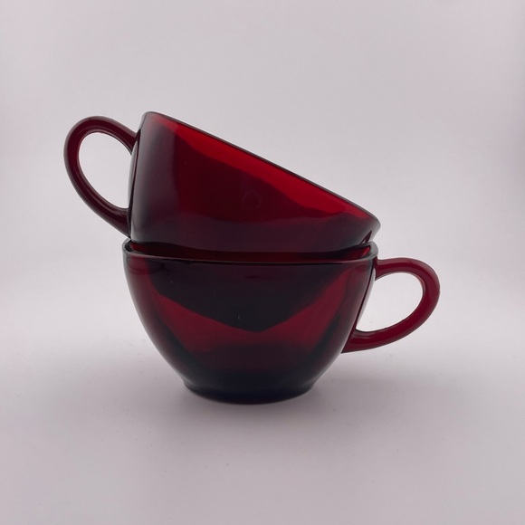 Vintage, Red Square Cups, Charm Ruby Pattern, Set of 2 by Fire King - Picture 9 of 9